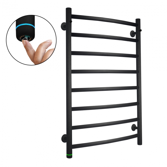 Black heated towel rail EF Classic 8 L with touch control