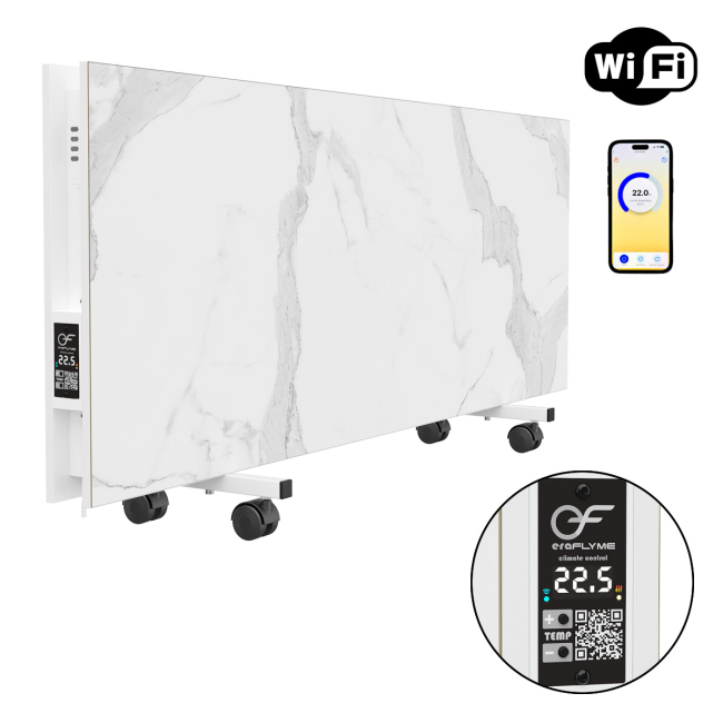 FLYME 1500PW Double-Sided Ceramic Heater Panel on Wheels (White Stone)