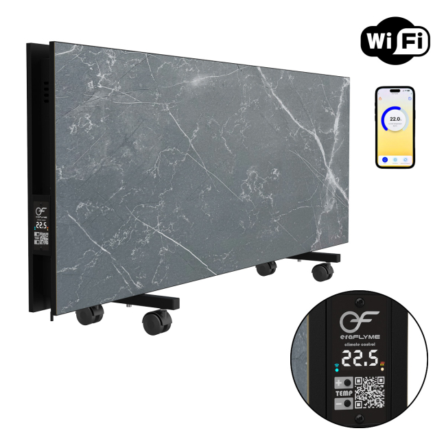 FLYME 1500PG Double-Sided Ceramic Heater Panel on Wheels (Dark Stone)